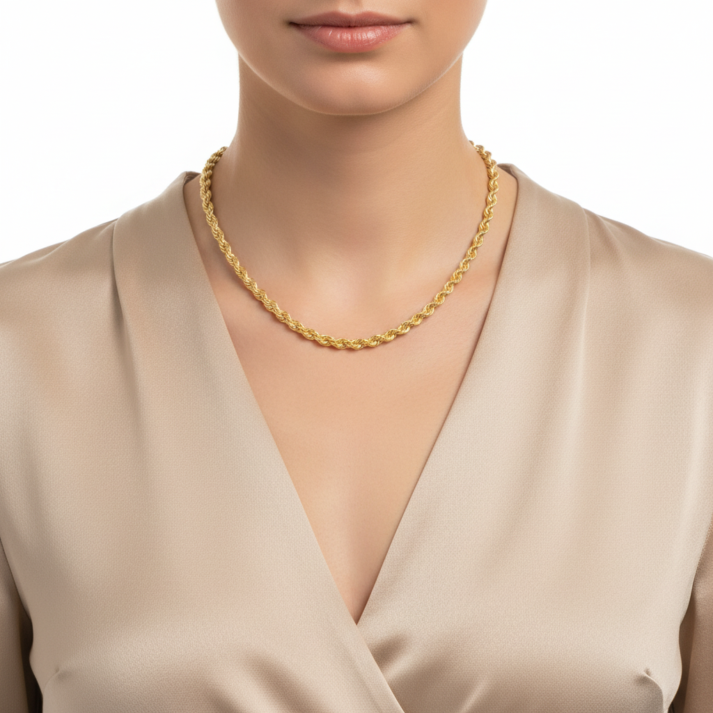 Girocollo fune vuoto oro giallo 18kt 3,2mm 45cm indossato