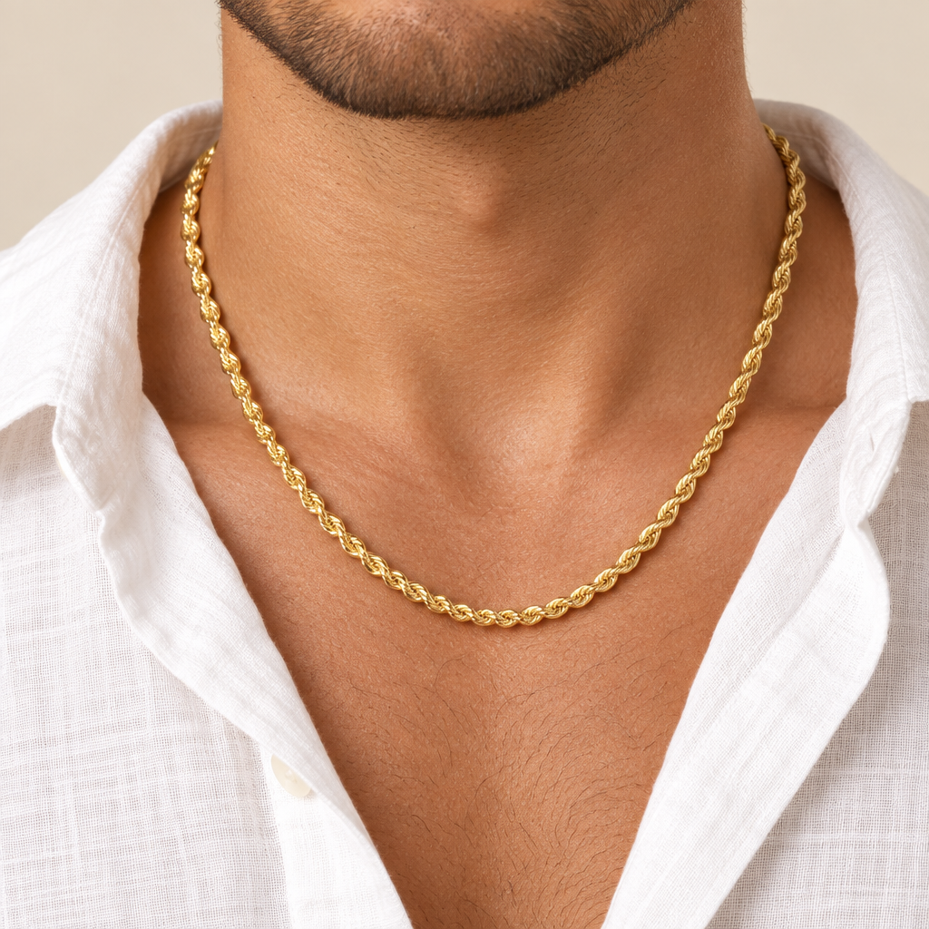 Cadena cordón de oro amarillo italiano 18k, hueca – 3,2 mm, 50 cm