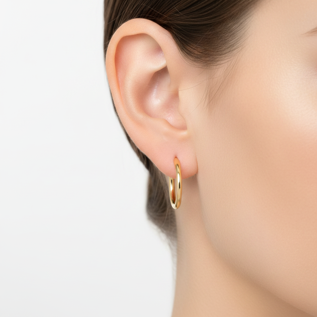 Orecchini a cerchio canna tonda 1,5mm oro giallo 18kt Ø 1cm indossato