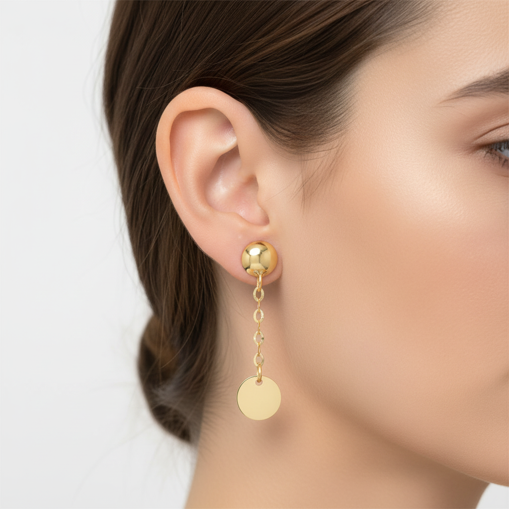 Orecchini pendenti con cerchio mis. 1 oro giallo 18kt 0,5x2cm indossato