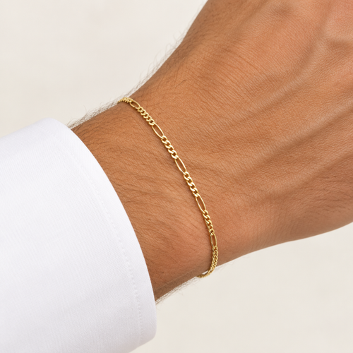 Bracciale figaro 3+1 vuoto oro giallo 18kt 3mm 19cm indossato