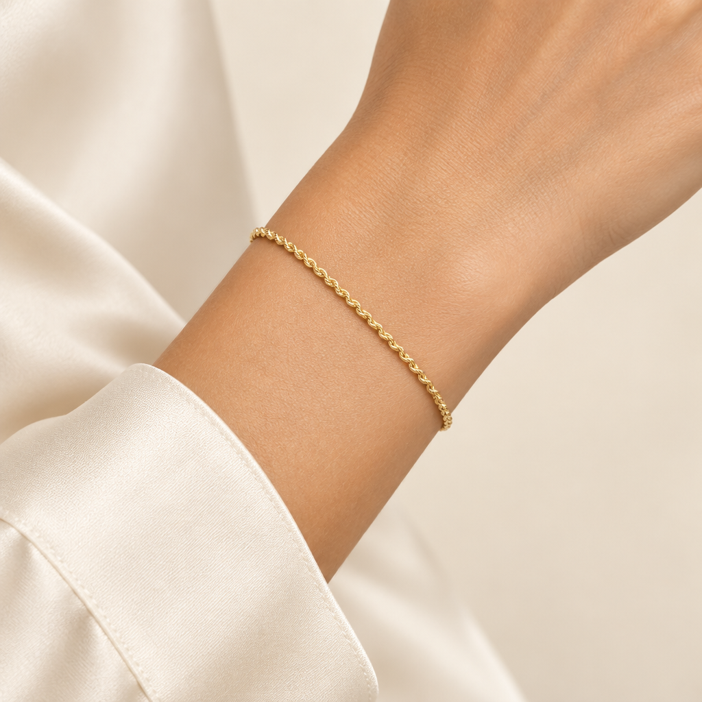Bracciale fune vuoto oro giallo 18kt 2,1mm 19cm indossato