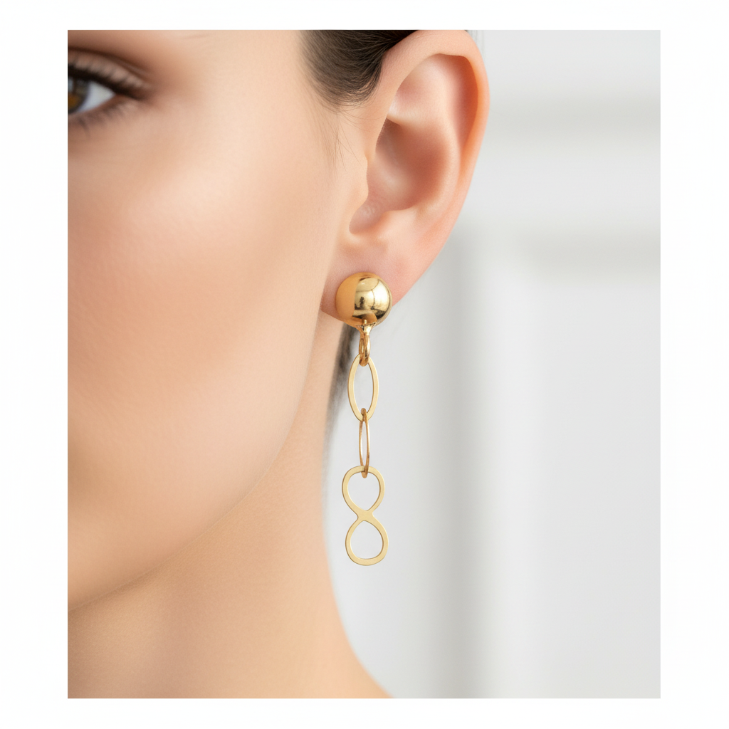 Orecchini pendenti ovalini e infiniti oro giallo 18kt 0,4x1,9cm indossato