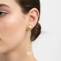 Orecchini pendenti con quadrifogli oro giallo 18kt 0,4x2,7cm indossato